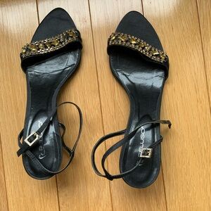 Italian Black and Gold Embellished Sandals